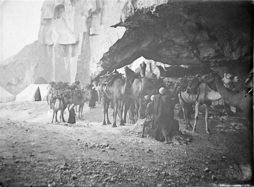 Italian Archaeological Mission’s camp in Qau el-Kebir. The photograph shows the final excavation stages and getting the crates ready for their transport. Angelo Sesana Archive. 