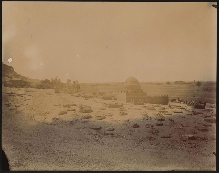 Photograph of the Islamic cemetery near the village of Hammamiya and the Predynastic necropolis explored by the Italian Archaeological Mission. Schiaparelli excavations.