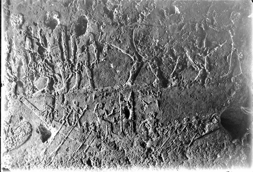 Tomb of Kaikhent (A2), chapel, west side, section c, middle and lower registers, detail. Schiaparelli excavations.