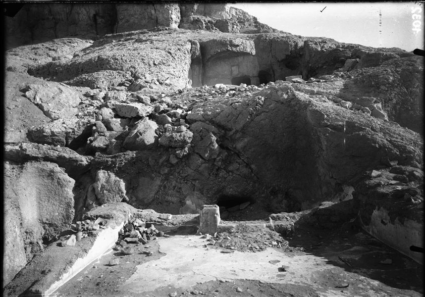 Tomb of Ibu photographed during excavations, view from the lower courtyard. Schiaparelli excavations.