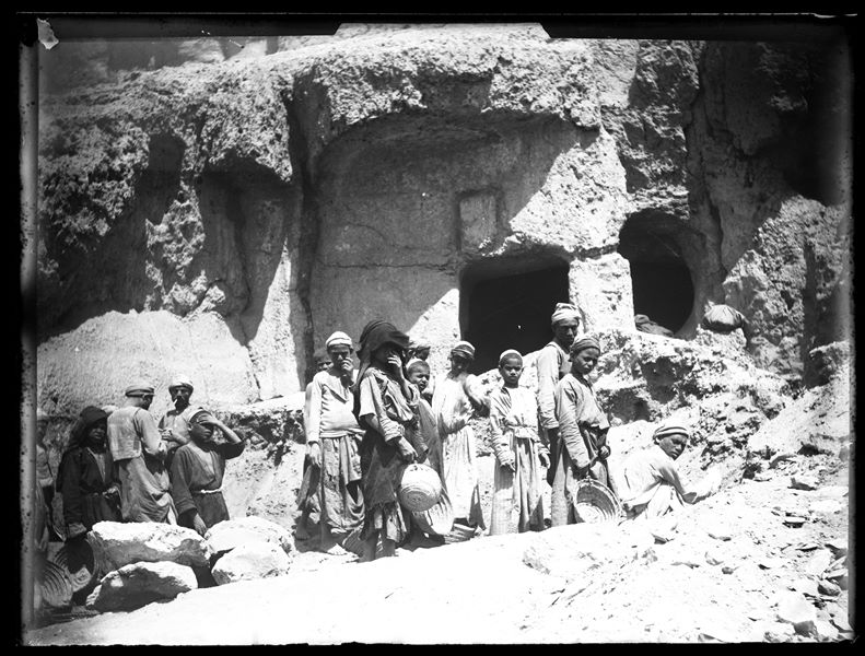  Group of young Egyptian workers on the excavation at Qau el-Kebir, in the Tomb of Ibu. Schiaparelli excavations. 