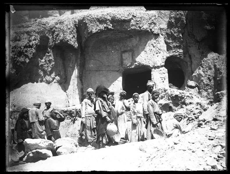  Group of young Egyptian workers on the excavation at Qau el-Kebir, in the Tomb of Ibu. Schiaparelli excavations. 