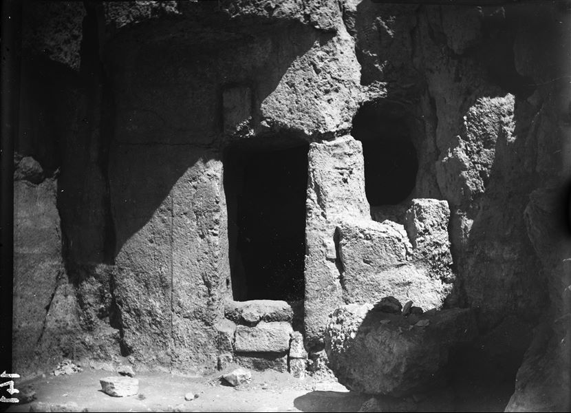 Tomb of Ibu, entrance to the first rock-cut chamber. Schiaparelli excavations.
