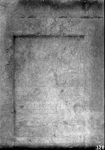 Votive stele of Ramesses III, in the so-called chapel C, outside the rock-cut sanctuary of the goddess Meretseger and the god Ptah. Schiaparelli excavations.